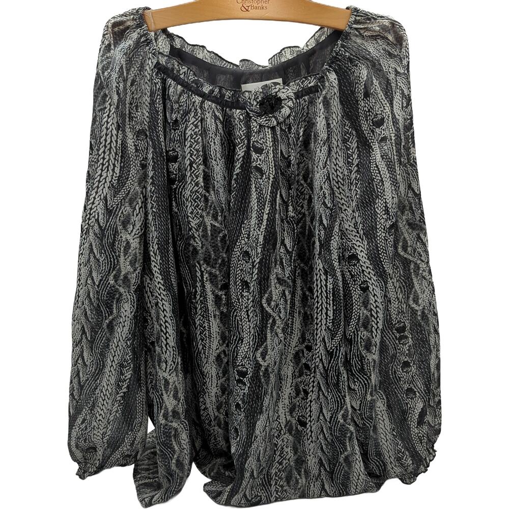 cj banks 3X Women's Black Gray Knit Overlay Blouse